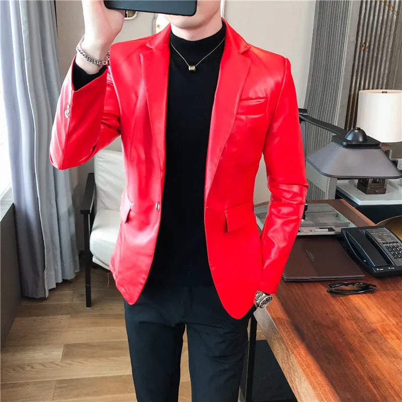 2021 Brand clothing Fashion Men's High quality Casual leather jacket Male slim fit business leather Suit coats/Man Blazers S-5XL