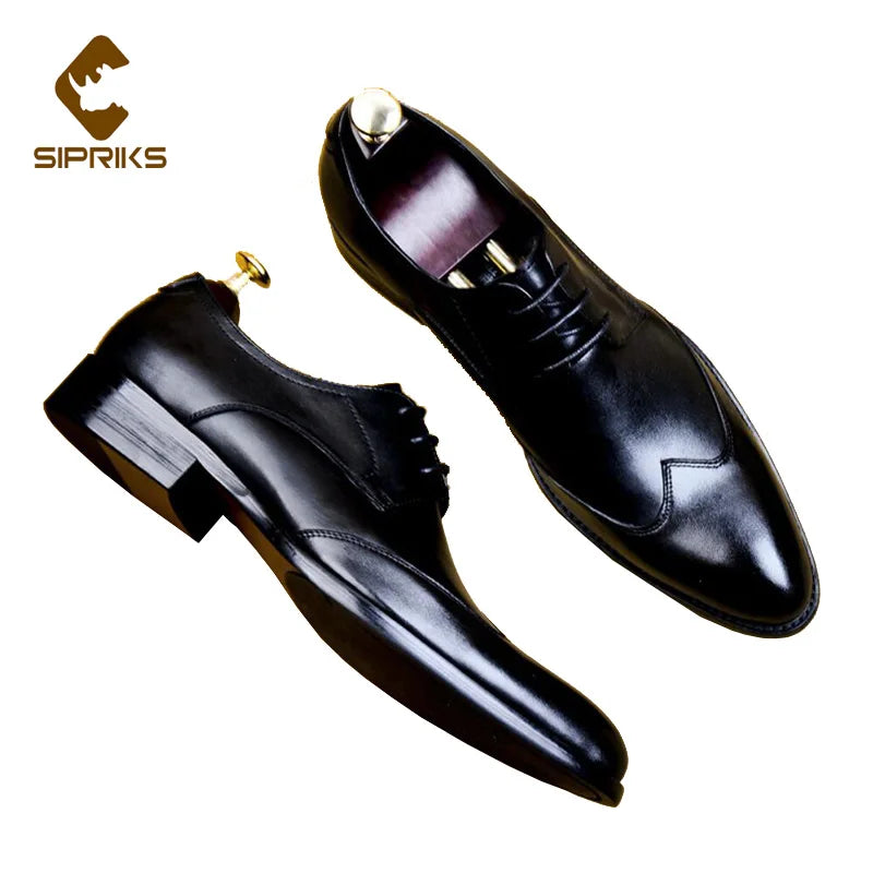 Sipriks Size 36 46 Autumn Genuine Leather Boss Derby Dress Shoes Mens Suit Shoes Footwear Boy Wedding Shoe Formal Business FelIx