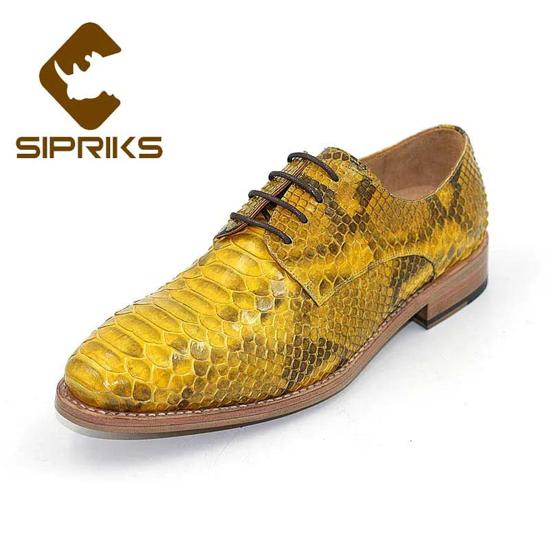 Sipriks Imported Yellow Gold Snakeskin Gents Suits Shoes Men's Formal Tuxedo Shoe Italian Custom Leather Outsole Goodyear Luxury