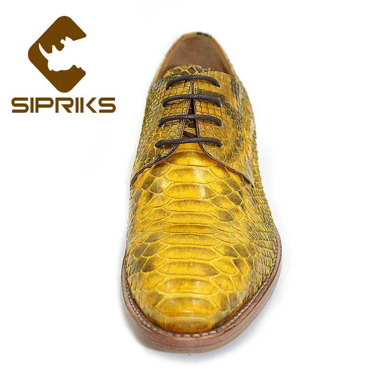 Sipriks Imported Yellow Gold Snakeskin Gents Suits Shoes Men's Formal Tuxedo Shoe Italian Custom Leather Outsole Goodyear Luxury