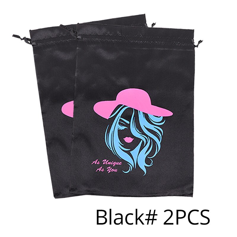 Plussign Satin Bags For Packageing Hair Big 10*14 Inch For Long Hair Extension And Wigs Satin Drawstring Bag 3Pcs Black Color