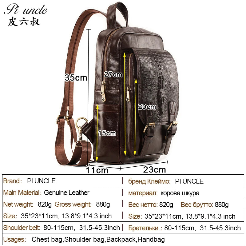 High Quality Genuine Leather Men's Chest Packs Large Capacity Travel Backpack For Man Vintage Men's Backpack Casual Handbag New