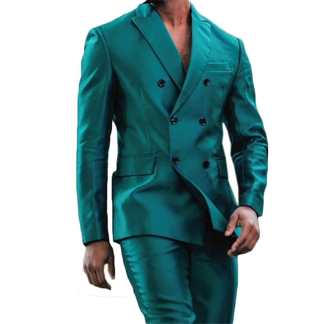 2 Pieces Men Suits Fashion Double Breasted Bright Green Customized Handsome Slim Fit Party Suits Coat+Pant