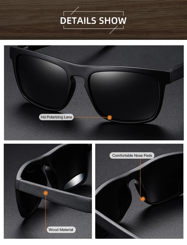 GM New Arrivals Black Wooden Polarized Sunglasses for Men Bamboo Sunglasses Red UV400 Lenses Fashion Driving Shades S5523