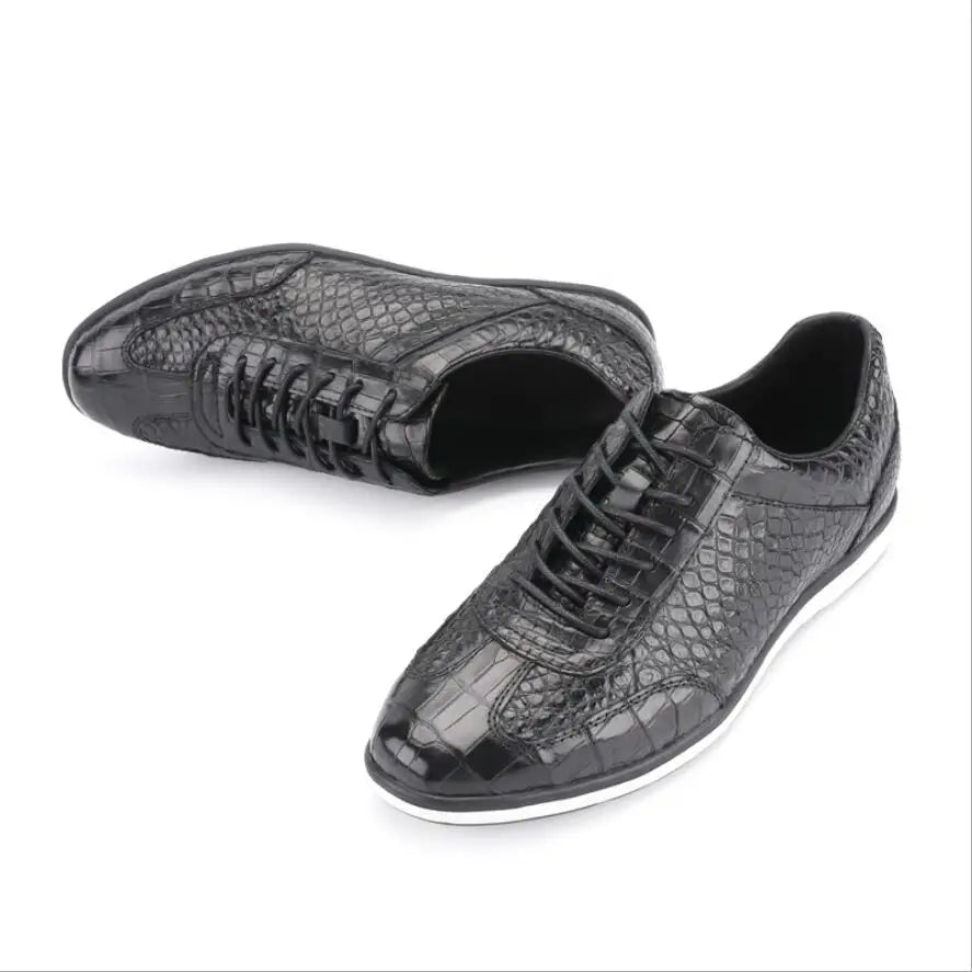 Sipriks Luxury Black Crocodile Skin Casual Shoes Men's Sneakers Flat-Bottomed Shoes Sport Running High Quality Alligator Skin 44