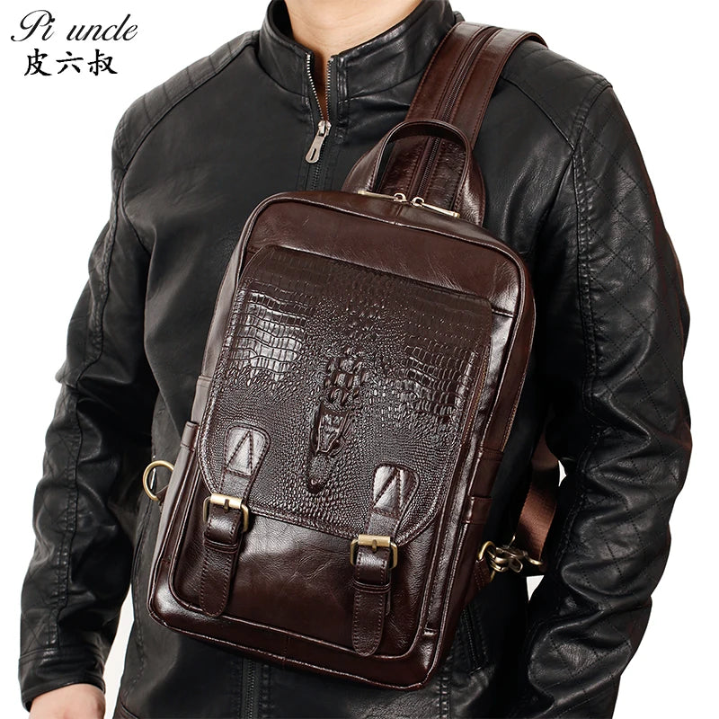 High Quality Genuine Leather Men's Chest Packs Large Capacity Travel Backpack For Man Vintage Men's Backpack Casual Handbag New