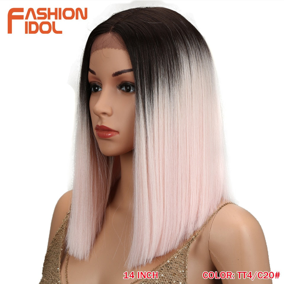 FASHION IDOL 10 Inch Bob Wigs Straight Hair Lace Wigs For Women Cosplay Wigs Heat Resistant Fake Hair Synthetic Free Shipping