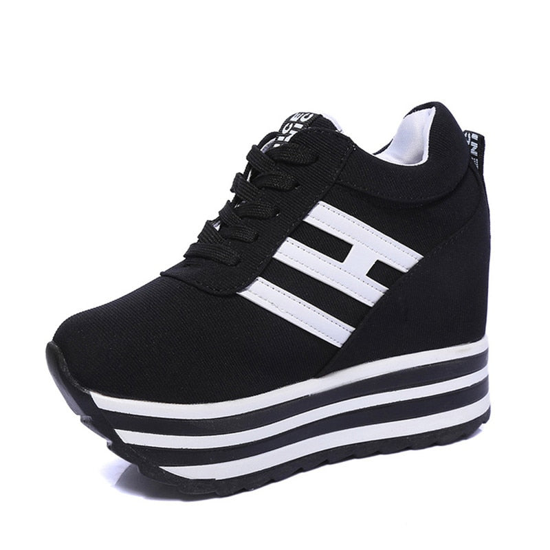 2021 High Flat Platform 9cm Height Increasing Casual Shoes Woman Spring New Hidden Wedge Sneakers Female Vulcanize Shoes