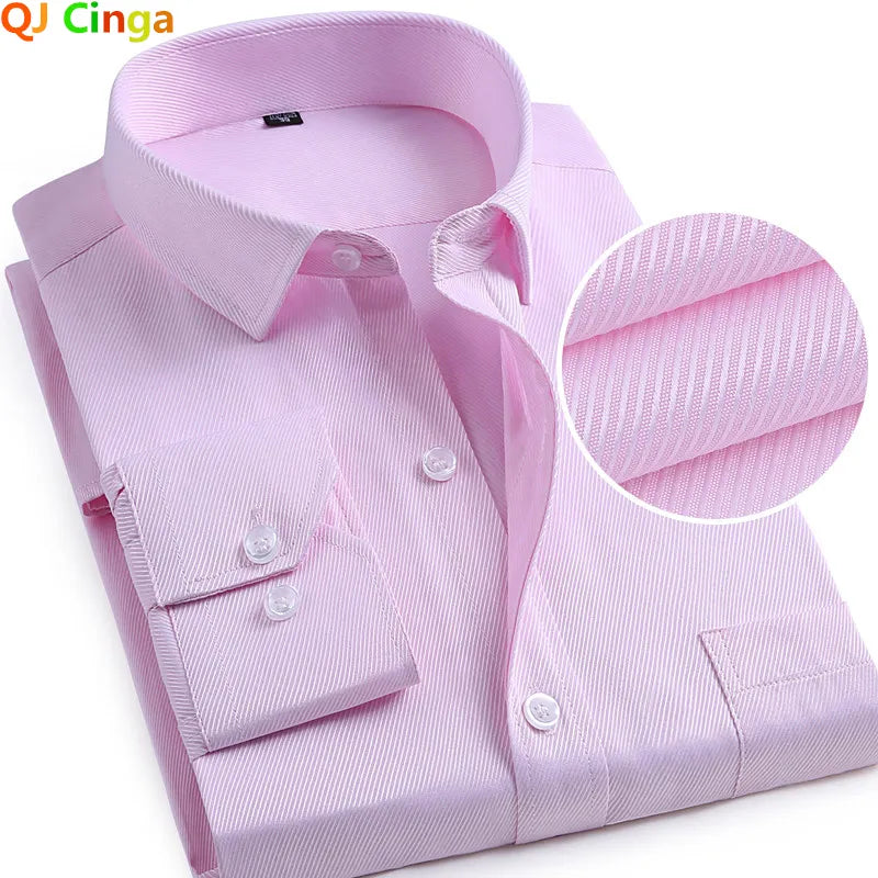 Pink Twill Long Sleeve Cotton Shirt Men Single Breasted Lapel Shirts Business Office Men Blue Purple White Camisa/Chemise S-5XL