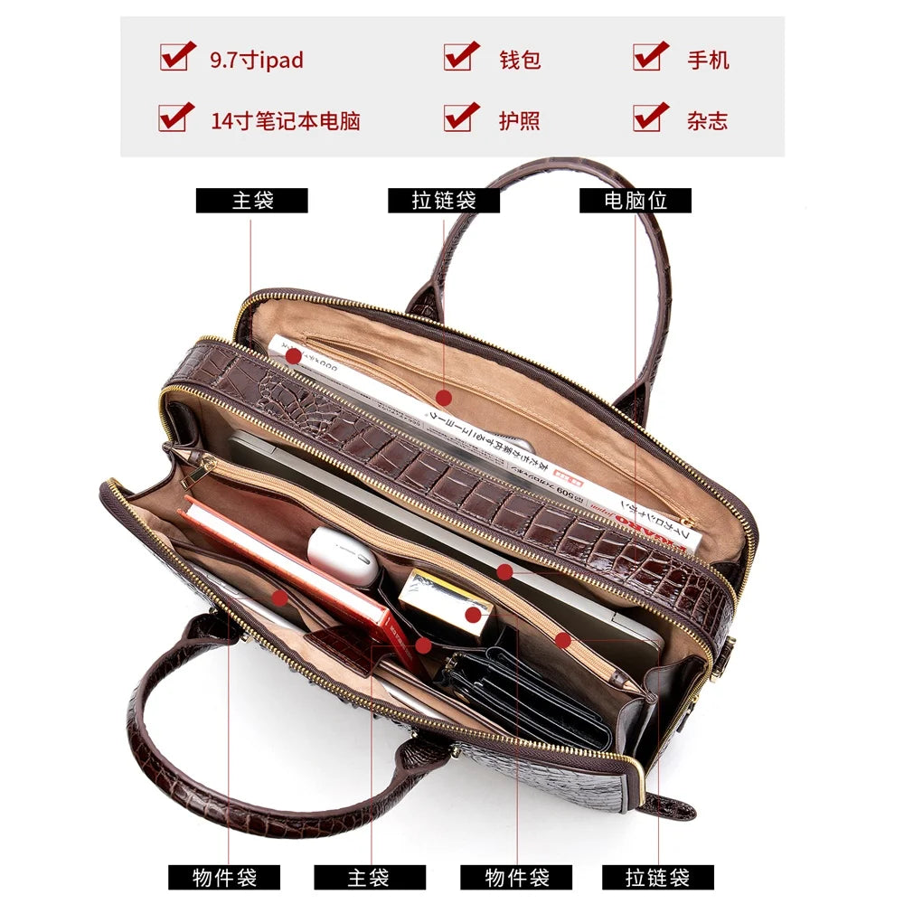 WESTAL Bag Men's Genuine Leather Crocodile Pattern Office Bag For Men Luxury Designer Briefcase Handbag Laptop Bag 14 inch