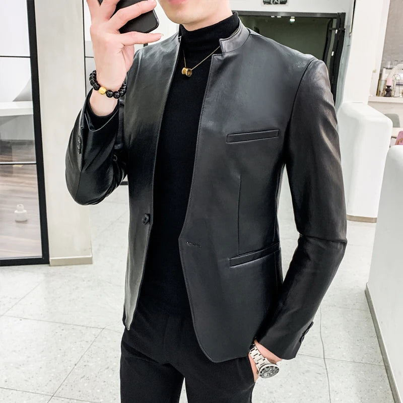 2021 Brand clothing Fashion Men's High quality Casual leather jacket Male slim fit business leather Suit coats/Man Blazers S-5XL