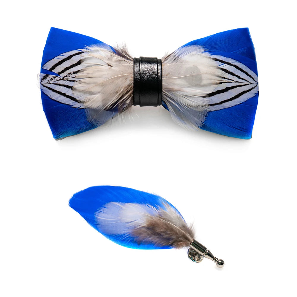 JEMYGINS Novelty Fashion Hand Made Men Bow Tie Blue White Striped Feather Bowties Gift for men wedding Party Chirstmas Tie Set