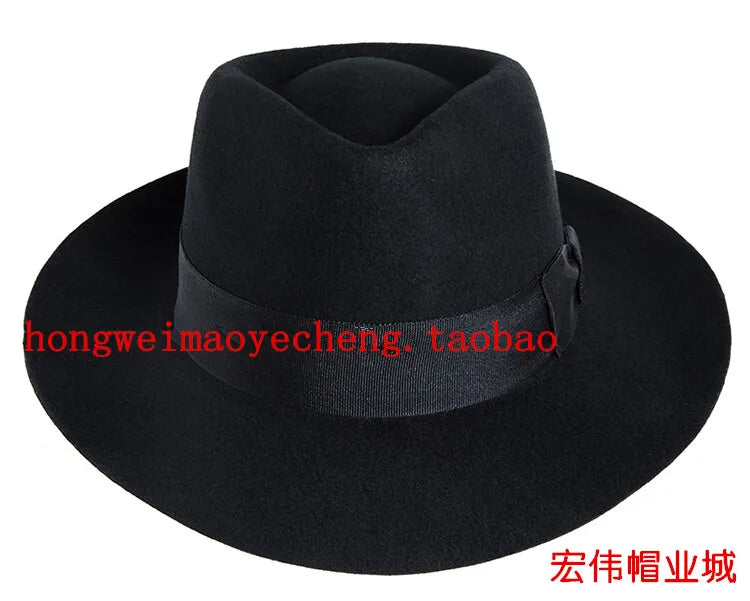 Woolen Men's Top Hat/Michael Jackson Black Shanghai Beach Gentleman Stage Dance Performance MJ Hat