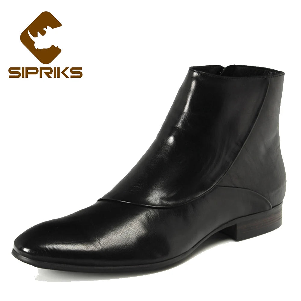 Sipriks Mens Cowboy Boots Brown Leather Zip Boots Euro Size 44 Boss Footwear Shoes Black Ankle Boots Formal Gents Suit Social