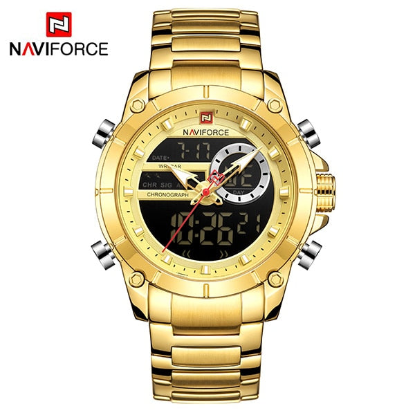 NAVIFORCE Sport Men Watches Fashion Nice Digital Quartz Wrist Watch Steel Waterproof Dual Display Date Clock Relogio Masculino