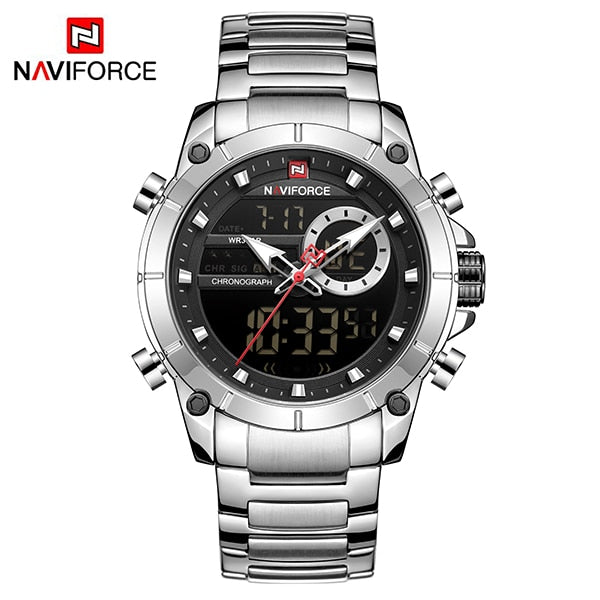 NAVIFORCE Sport Men Watches Fashion Nice Digital Quartz Wrist Watch Steel Waterproof Dual Display Date Clock Relogio Masculino