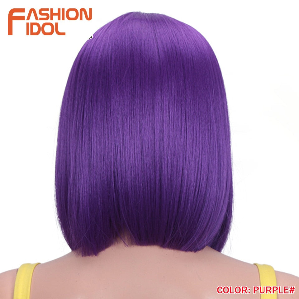 FASHION IDOL 10 Inch Bob Wigs Straight Hair Lace Wigs For Women Cosplay Wigs Heat Resistant Fake Hair Synthetic Free Shipping