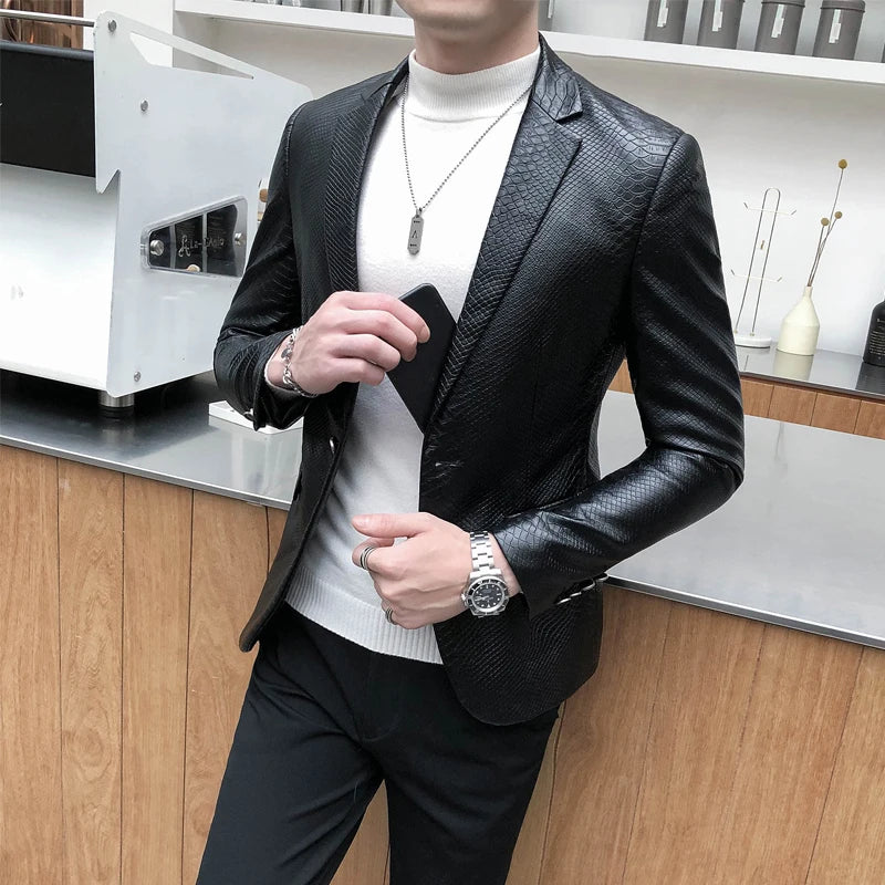 2021 Brand clothing Fashion Men's High quality Casual leather jacket Male slim fit business leather Suit coats/Man Blazers S-5XL