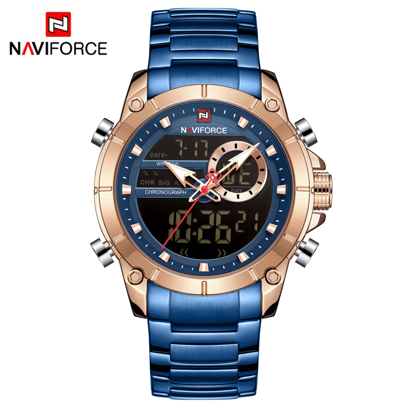 NAVIFORCE Sport Men Watches Fashion Nice Digital Quartz Wrist Watch Steel Waterproof Dual Display Date Clock Relogio Masculino