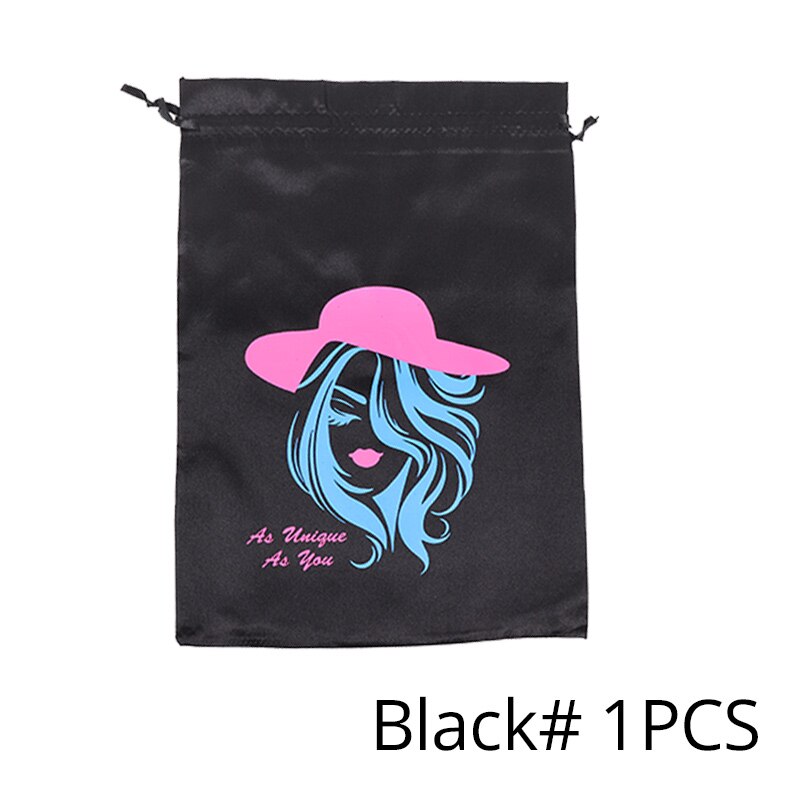 Plussign Satin Bags For Packageing Hair Big 10*14 Inch For Long Hair Extension And Wigs Satin Drawstring Bag 3Pcs Black Color