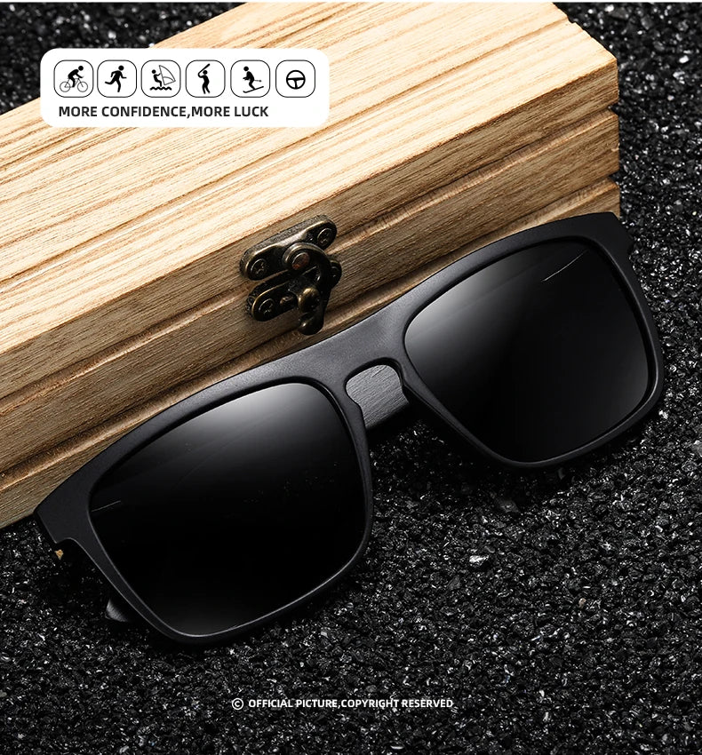 GM New Arrivals Black Wooden Polarized Sunglasses for Men Bamboo Sunglasses Red UV400 Lenses Fashion Driving Shades S5523