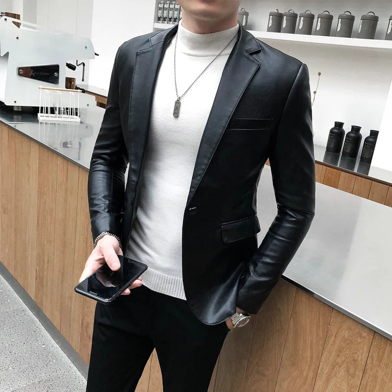 2021 Brand clothing Fashion Men's High quality Casual leather jacket Male slim fit business leather Suit coats/Man Blazers S-5XL