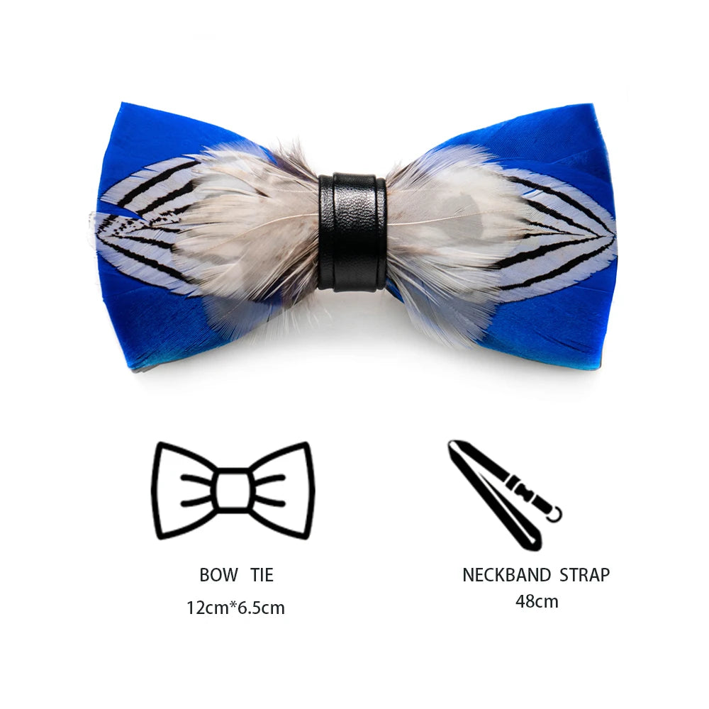 JEMYGINS Novelty Fashion Hand Made Men Bow Tie Blue White Striped Feather Bowties Gift for men wedding Party Chirstmas Tie Set