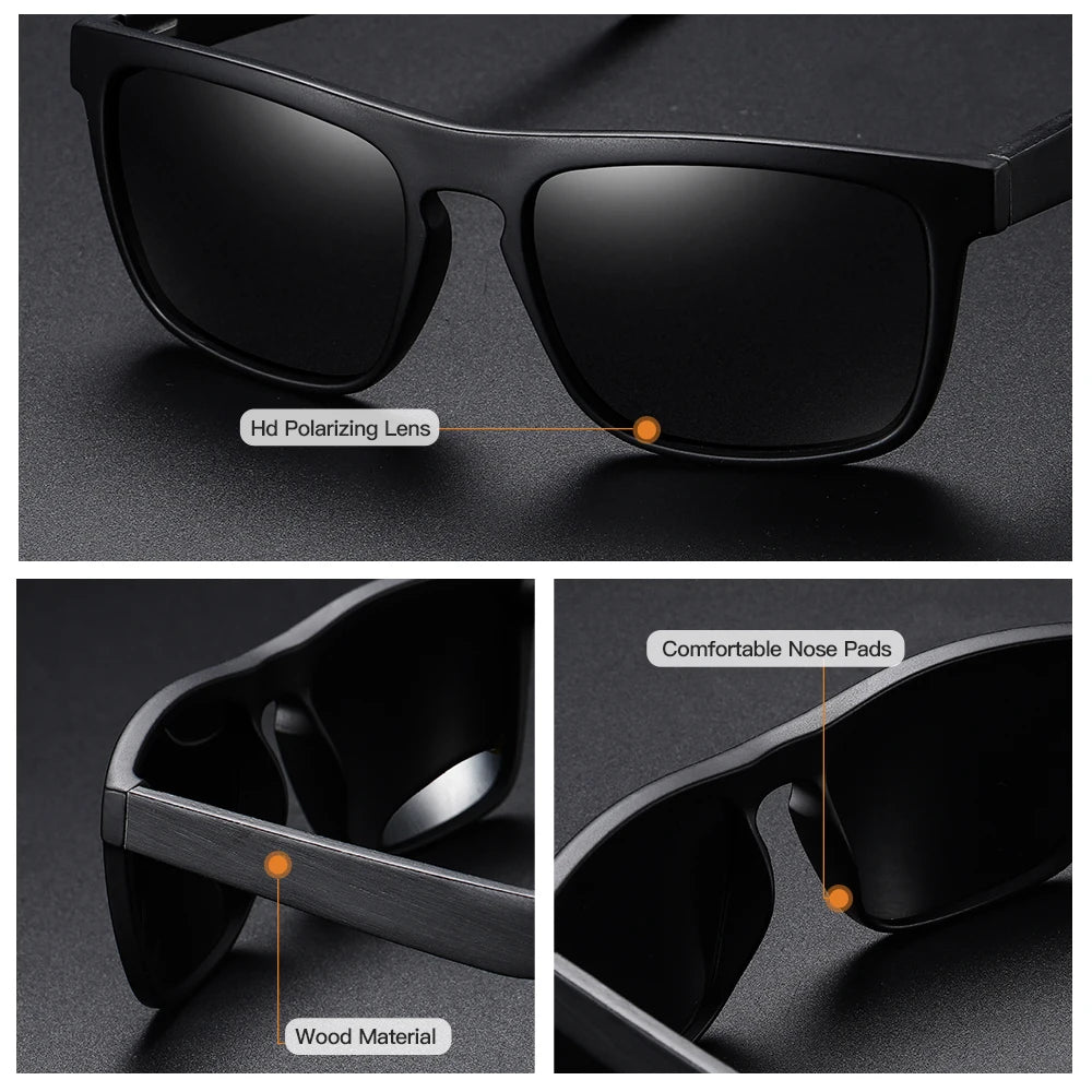 GM New Arrivals Black Wooden Polarized Sunglasses for Men Bamboo Sunglasses Red UV400 Lenses Fashion Driving Shades S5523