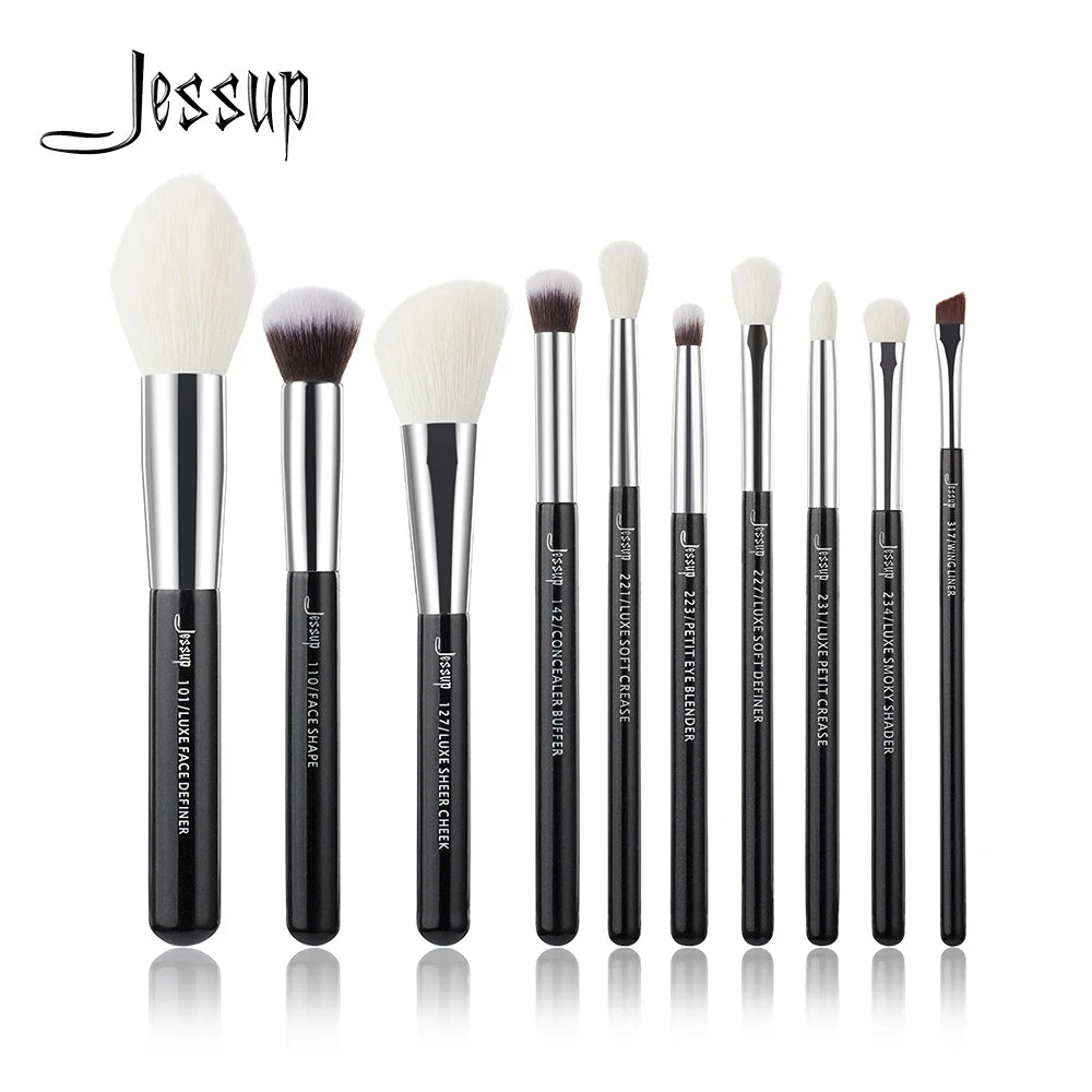 Jessup 10pcs Makeup Brushes Set Beauty tools Make up Brush Cosmetic Foundation Powder Definer Blending Eyeshadow Wing Liner