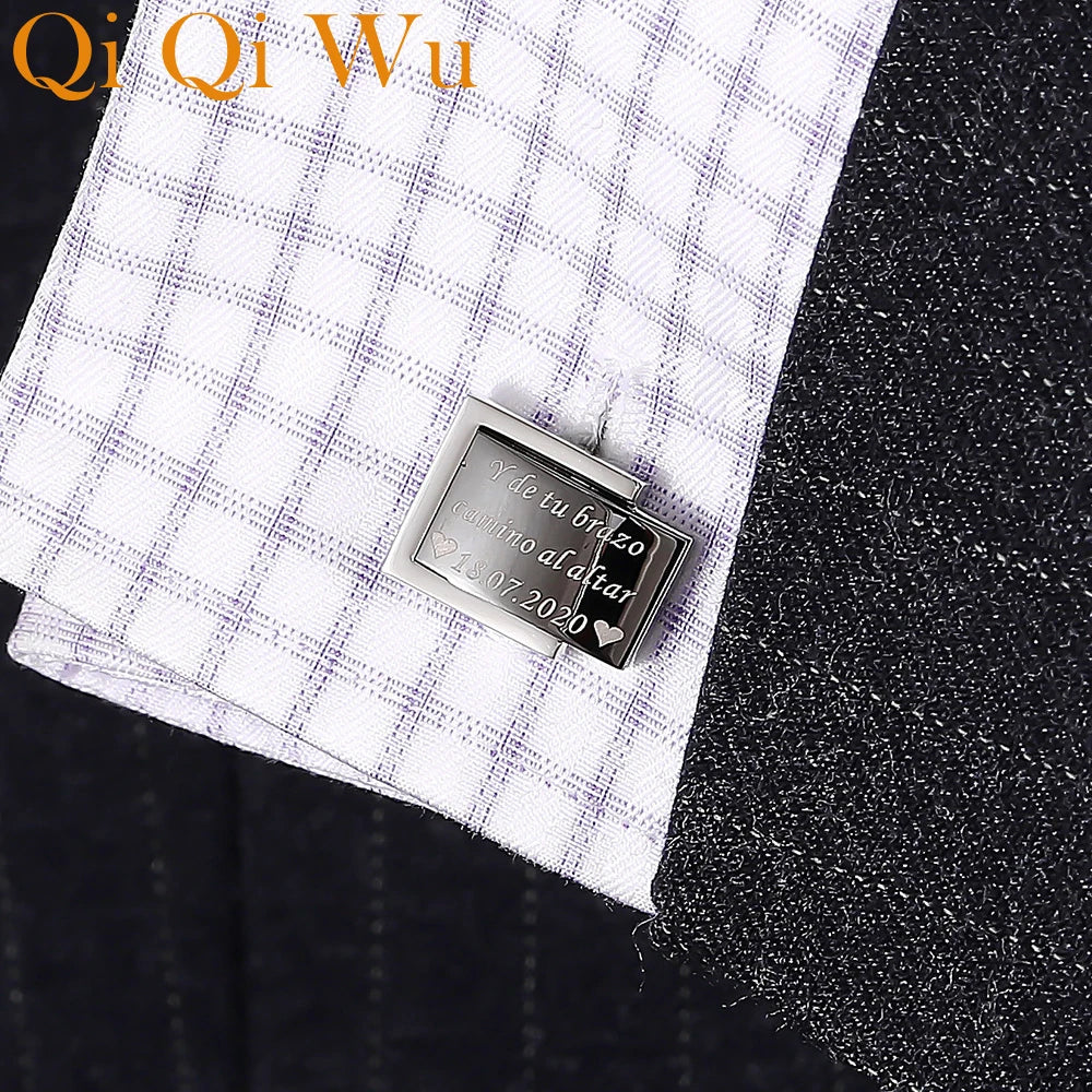 Personalized Mens Black Shirts Cufflinks Wedding Gifts Jewelry Father of the Bride Custom Engrave Cuff links Buttons Cufflink