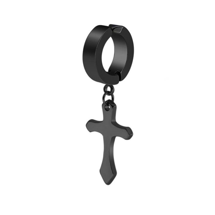 New 1 Pcs Stainless Steel Clip On Non Piercing Earrings For Women Men Black Gold Color Cross Gothic Punk Rock Drop Pendiente