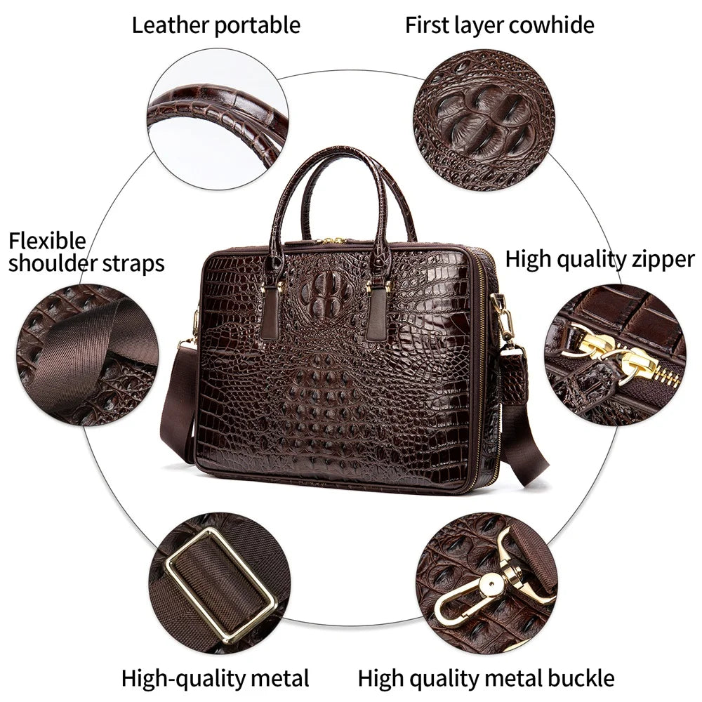 WESTAL Bag Men's Genuine Leather Crocodile Pattern Office Bag For Men Luxury Designer Briefcase Handbag Laptop Bag 14 inch