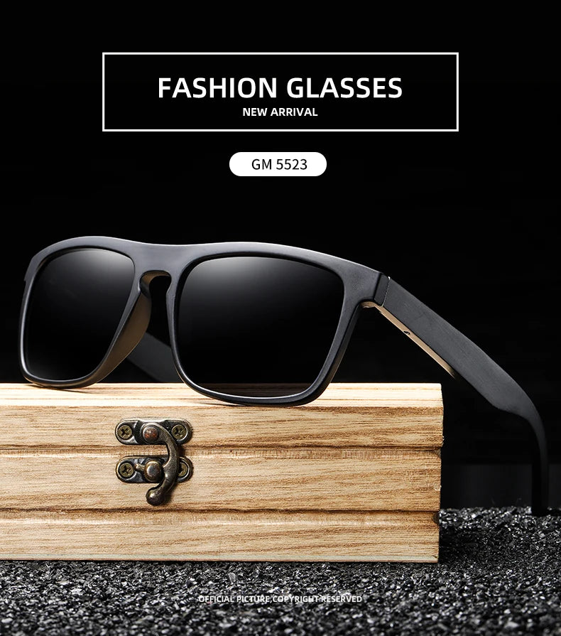 GM New Arrivals Black Wooden Polarized Sunglasses for Men Bamboo Sunglasses Red UV400 Lenses Fashion Driving Shades S5523