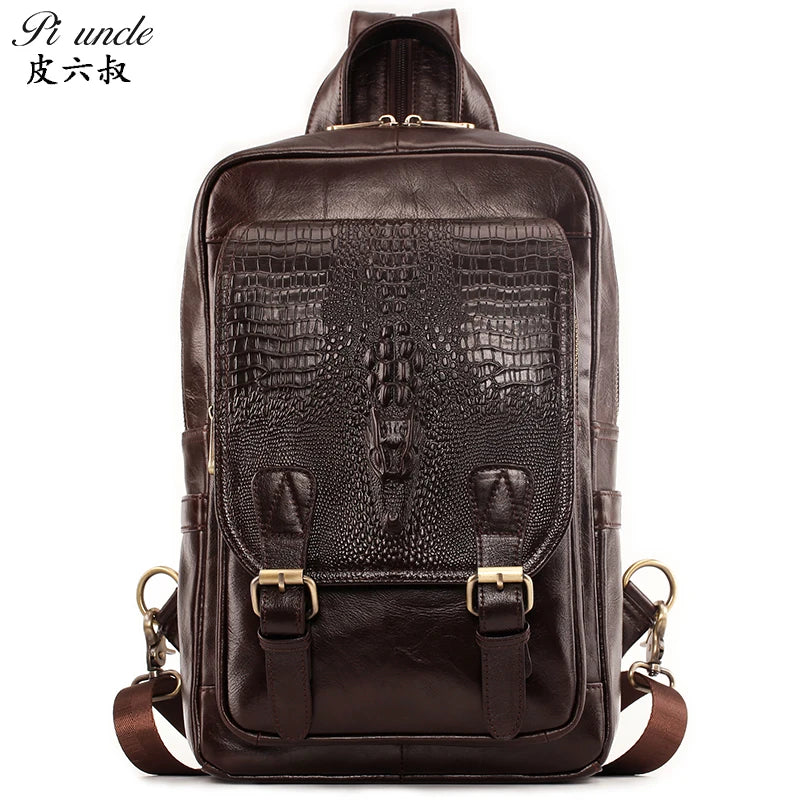 High Quality Genuine Leather Men's Chest Packs Large Capacity Travel Backpack For Man Vintage Men's Backpack Casual Handbag New