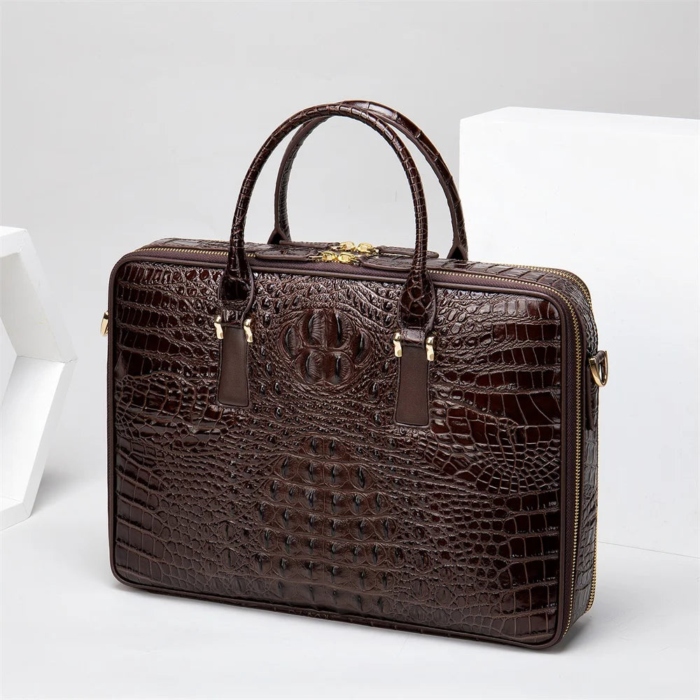 WESTAL Bag Men's Genuine Leather Crocodile Pattern Office Bag For Men Luxury Designer Briefcase Handbag Laptop Bag 14 inch