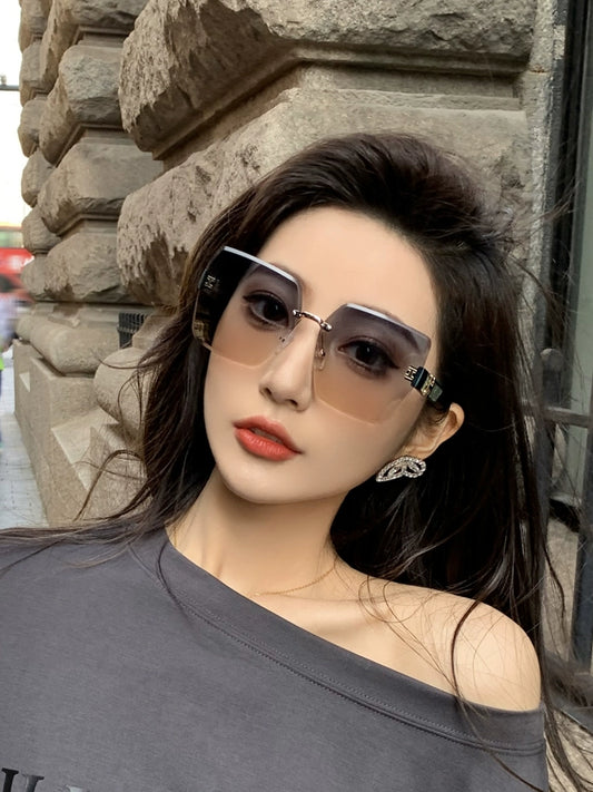 Rimless Sunglasses Women's Square Slim Looking 2023 New Sunscreen Sun-Proof Korean Ins Internet Celebrity Fancy Sunglasses