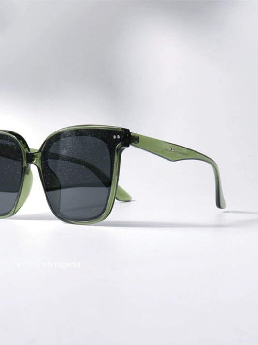 GM Same Style Fancy Green Gray Sunglasses UV400 Large Square Frame Plain Star Style Slim Looking Sun Glasses