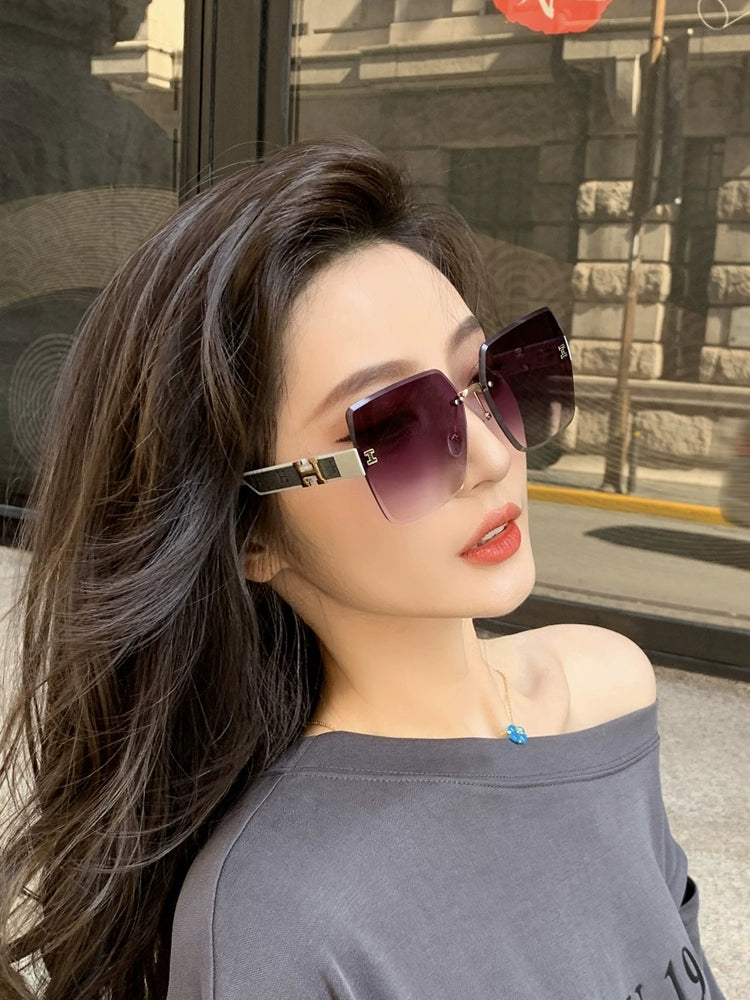 Rimless Sunglasses Women's Square Slim Looking 2023 New Sunscreen Sun-Proof Korean Ins Internet Celebrity Fancy Sunglasses