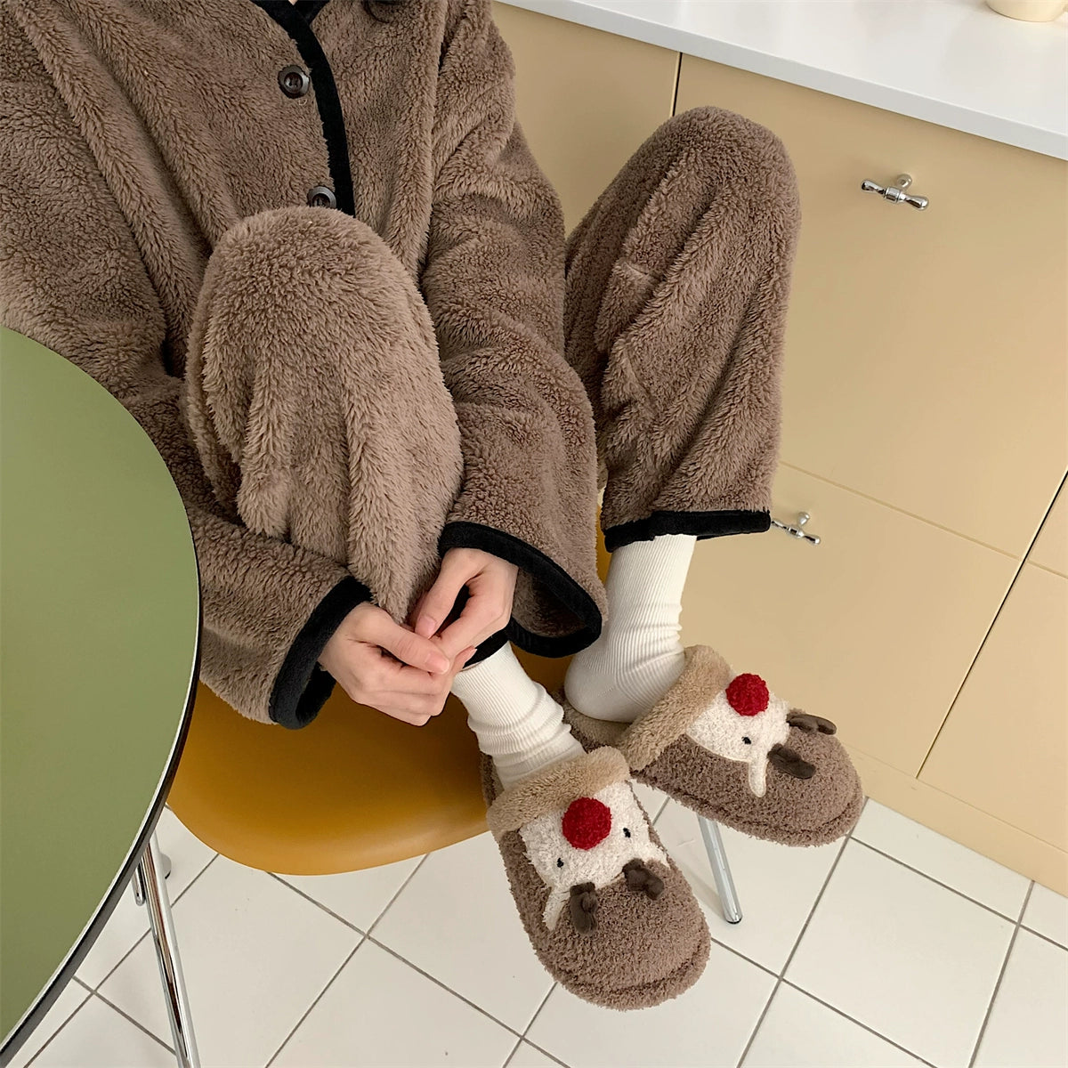 Thin Cute Christmas Elk Cotton Slippers Women's Winter Ins Fashion Home Non-Slip Couple Plush Cotton-Padded Shoes for Men