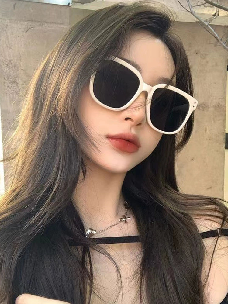 GM Sunglasses for Women 2023 New Fancy to Make Big Face Thin-Looked Sun Glasses UV-Proof White Frame Myopic Sunglasses Men