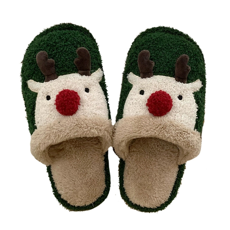 Thin Cute Christmas Elk Cotton Slippers Women's Winter Ins Fashion Home Non-Slip Couple Plush Cotton-Padded Shoes for Men