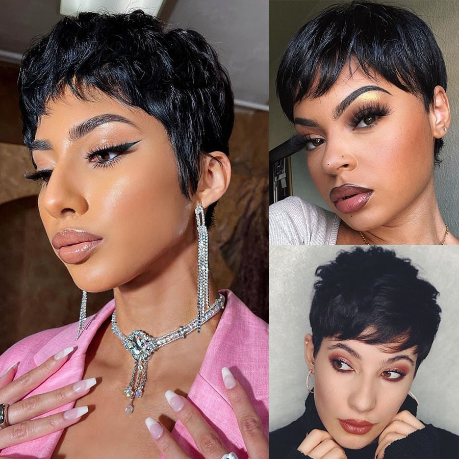 Short Pixie Cut Wig Human Hair Wigs For Black Women Fashion Lady Brazilian Straight Remy Glueless Machine Made Short Hair Wigs