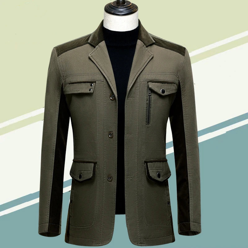 2023  High-quality Men's Spring and Autumn Coat Thin Middle-aged Business Casual Suit Collar Slim Cotton Jacket Male Dad Jacket