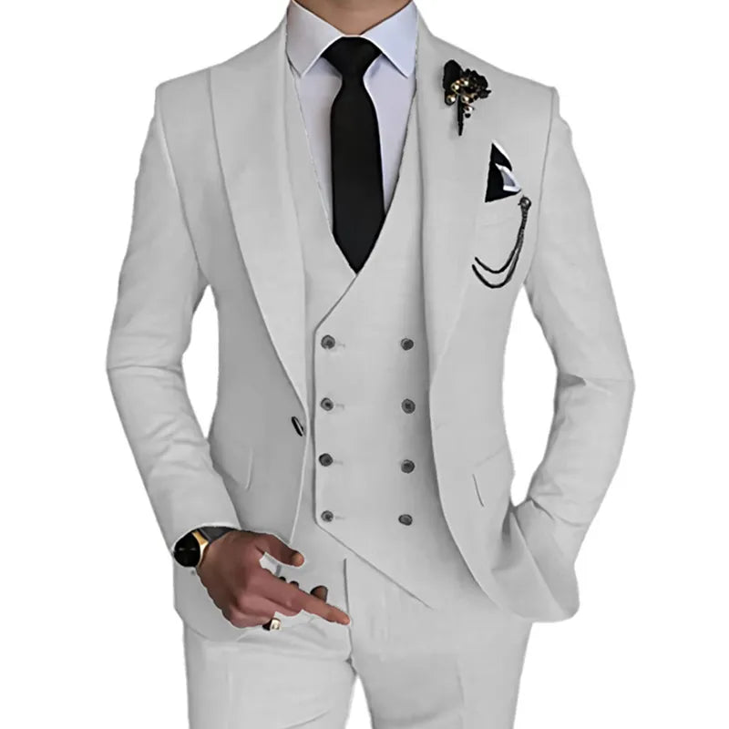 2023 Fashion New Men Leisure Boutique Business Solid Color Wedding Suit Coat Pants Vest 3 Pcs Set Dress Blazers Jacket Trousers