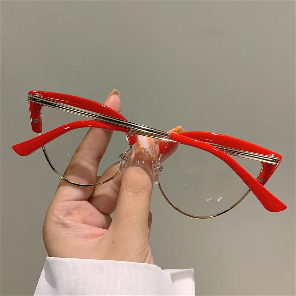 2024 Vintage Cat Eye Anti Blue Light Glasses New Stylish Semi Metal Rim Women Eyewear Trendy Brand Design Computer Eyeglasses