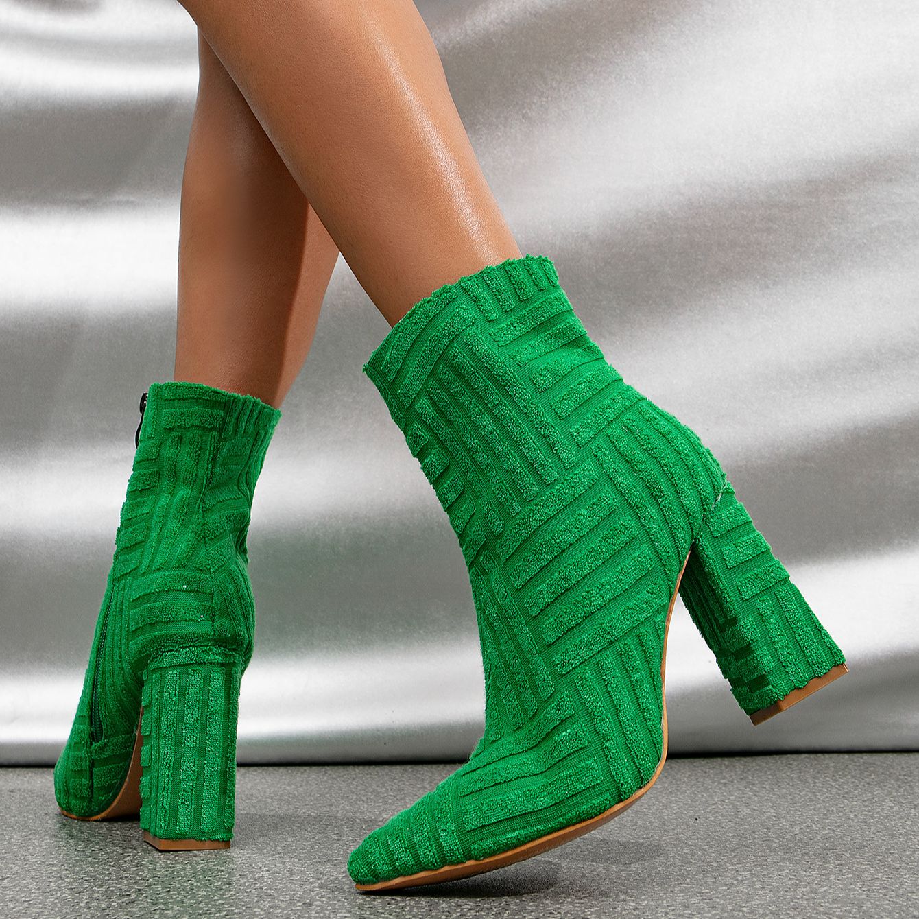 2023 Autumn/Winter Fashion Green Women Boots Pointed Suede Zipper High Heel Ankle Boots Party Wedding Shoes Size 35-42