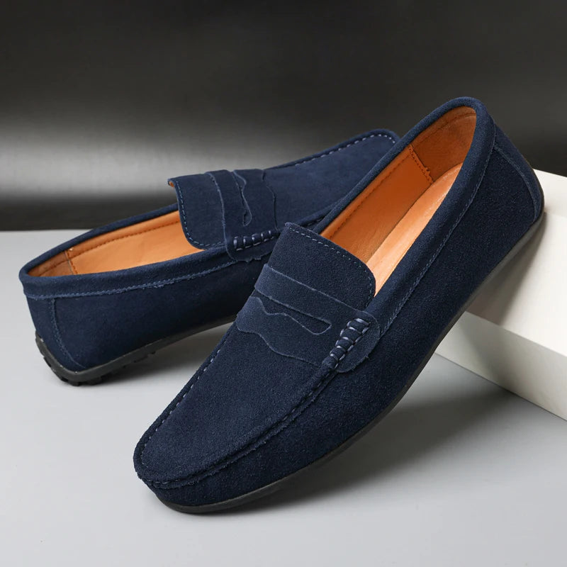 Cow Suede Slip On Men's Loafers Super Soft Genuine Leather Shoes For Men Plus Size 38-47 Driving Shoe Men Flats Casual Footwear