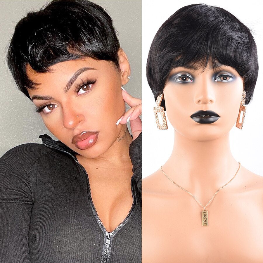 Short Pixie Cut Wig Human Hair Wigs For Black Women Fashion Lady Brazilian Straight Remy Glueless Machine Made Short Hair Wigs