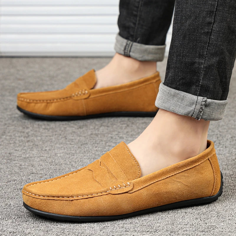 Cow Suede Slip On Men's Loafers Super Soft Genuine Leather Shoes For Men Plus Size 38-47 Driving Shoe Men Flats Casual Footwear