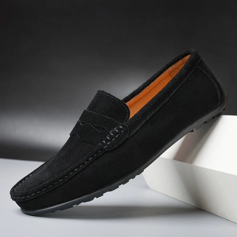 Cow Suede Slip On Men's Loafers Super Soft Genuine Leather Shoes For Men Plus Size 38-47 Driving Shoe Men Flats Casual Footwear